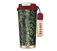 YXDVPALNE Hojas botánicas,Taza de café de acero inoxidable 316 con cordón, vaso térmico de viaje para coche, 500 ml