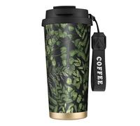 YXDVPALNE Hojas botánicas,Taza de café de acero inoxidable 316 con cordón, vaso térmico de viaje para coche, 500 ml