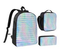 YXDVPALNE Holograma de colores del arco iris colorido holográfico,Mochila para estudiantes, bolsa de almuerzo y estuche de lápices (3 piezas)