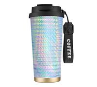 YXDVPALNE Holograma de colores del arco iris colorido holográfico,Taza de café de acero inoxidable 316 con cordón, vaso térmico de viaje para coche, 500 ml