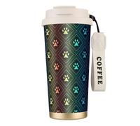 YXDVPALNE Huella de pata de perro arcoíris,Taza de café de acero inoxidable 316 con cordón, vaso térmico de viaje para coche, 500 ml