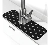 YXDVPALNE Huellas de Perro Blancas sobre Fondo Negro,Ventosa para Grifo de Cocina, Protector contra Salpicaduras de Fregadero, Alfombrilla para Grifo de baño, 38 x 14 cm