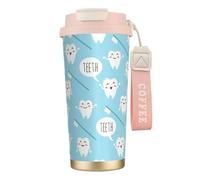 YXDVPALNE Impresión azul de un lindo dentista e higienista dental,Taza de café de acero inoxidable 316 con cordón, vaso térmico de viaje para coche, 500 ml