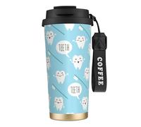 YXDVPALNE Impresión azul de un lindo dentista e higienista dental,Taza de café de acero inoxidable 316 con cordón, vaso térmico de viaje para coche, 500 ml