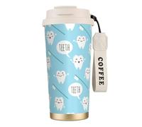 YXDVPALNE Impresión azul de un lindo dentista e higienista dental,Taza de café de acero inoxidable 316 con cordón, vaso térmico de viaje para coche, 500 ml