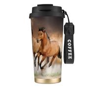 YXDVPALNE Impresión de caballo corriendo,Taza de café de acero inoxidable 316 con cordón, vaso térmico de viaje para coche, 500 ml