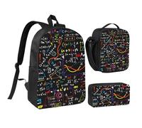 YXDVPALNE Impresión de fórmulas matemáticas coloridas,Mochila para estudiantes, bolsa de almuerzo y estuche de lápices (3 piezas)