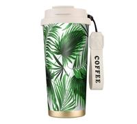 YXDVPALNE Impresión de hoja de palma,Taza de café de acero inoxidable 316 con cordón, vaso térmico de viaje para coche, 500 ml
