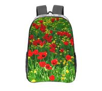 YXDVPALNE Impresión de paisaje de granja, prado y campo de amapolas rojas,Mochila informal de 16 pulgadas, transparente, resistente al agua, para la escuela