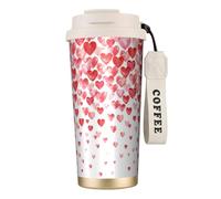 YXDVPALNE Imprimir Corazones rojos cayendo,Taza de café de acero inoxidable 316 con cordón, vaso térmico de viaje para coche, 500 ml