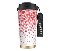 YXDVPALNE Imprimir Corazones rojos cayendo,Taza de café de acero inoxidable 316 con cordón, vaso térmico de viaje para coche, 500 ml