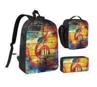 YXDVPALNE Imprimir nota musical de madera colorida,Mochila para estudiantes, bolsa de almuerzo y estuche de lápices (3 piezas)