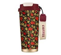 YXDVPALNE Khokhloma tradicional ruso,Taza de café de acero inoxidable 316 con cordón, vaso térmico de viaje para coche, 500 ml