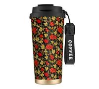 YXDVPALNE Khokhloma tradicional ruso,Taza de café de acero inoxidable 316 con cordón, vaso térmico de viaje para coche, 500 ml