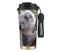 YXDVPALNE Koala en la rama,Taza de café de acero inoxidable 316 con cordón, vaso térmico de viaje para coche, 500 ml