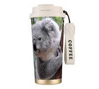 YXDVPALNE Koala en la rama,Taza de café de acero inoxidable 316 con cordón, vaso térmico de viaje para coche, 500 ml