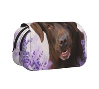 YXDVPALNE Labrador marrón, Perro cobrador de Lavanda Estuche para lápices portátil con Doble Concha y Cremallera
