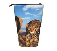 YXDVPALNE León, Leopardo y Tigre pelean por Comida,Estuche telescópico para lápices, Soporte para lápices con Cremallera.