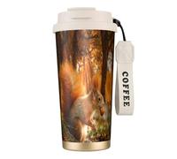 YXDVPALNE Linda ardilla comiendo nueces,Taza de café de acero inoxidable 316 con cordón, vaso térmico de viaje para coche, 500 ml
