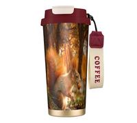YXDVPALNE Linda ardilla comiendo nueces,Taza de café de acero inoxidable 316 con cordón, vaso térmico de viaje para coche, 500 ml