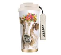 YXDVPALNE Linda vaca de acuarela,Taza de café de acero inoxidable 316 con cordón, vaso térmico de viaje para coche, 500 ml