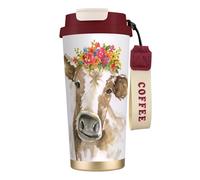 YXDVPALNE Linda vaca de acuarela,Taza de café de acero inoxidable 316 con cordón, vaso térmico de viaje para coche, 500 ml