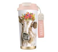 YXDVPALNE Linda vaca de acuarela,Taza de café de acero inoxidable 316 con cordón, vaso térmico de viaje para coche, 500 ml