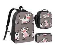 YXDVPALNE Linda vaca de dibujos animados impresa,Mochila para estudiantes, bolsa de almuerzo y estuche de lápices (3 piezas)