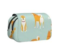 YXDVPALNE Lindo Cachorro de Shiba Inu Estuche para lápices portátil con Doble Concha y Cremallera