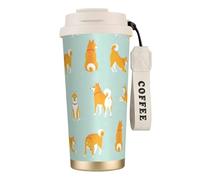 YXDVPALNE Lindo cachorro de Shiba Inu,Taza de café de acero inoxidable 316 con cordón, vaso térmico de viaje para coche, 500 ml