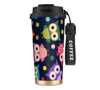 YXDVPALNE Lindo estampado de búho con lunares,Taza de café de acero inoxidable 316 con cordón, vaso térmico de viaje para coche, 500 ml