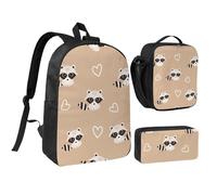 YXDVPALNE Lindo estampado de mapache,Mochila para estudiantes, bolsa de almuerzo y estuche de lápices (3 piezas)