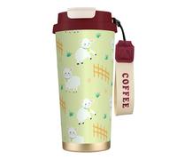 YXDVPALNE Lindo patrón de oveja de dibujos animados,Taza de café de acero inoxidable 316 con cordón, vaso térmico de viaje para coche, 500 ml