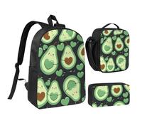 YXDVPALNE Lindo patrón sin costuras de corazón de aguacate,Mochila para estudiantes, bolsa de almuerzo y estuche de lápices (3 piezas)