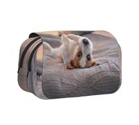 YXDVPALNE Lindo Perrito Jack Russell Terrier Estuche para lápices portátil con Doble Concha y Cremallera