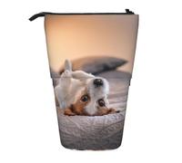 YXDVPALNE Lindo Perrito Jack Russell Terrier,Estuche telescópico para lápices, Soporte para lápices con Cremallera.