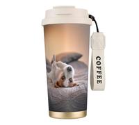 YXDVPALNE Lindo perrito Jack Russell Terrier,Taza de café de acero inoxidable 316 con cordón, vaso térmico de viaje para coche, 500 ml