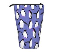 YXDVPALNE Lindo pingüino Morado,Estuche telescópico para lápices, Soporte para lápices con Cremallera.
