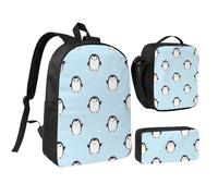 YXDVPALNE Lindo pingüino y nieve impreso,Mochila para estudiantes, bolsa de almuerzo y estuche de lápices (3 piezas)