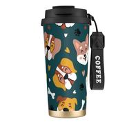 YXDVPALNE Lindos huesos de perro, patas de cachorro y corazones de amor coloridos,Taza de café de acero inoxidable 316 con cordón, vaso térmico de viaje para coche, 500 ml