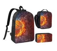 YXDVPALNE Llamas de baloncesto y gotas de agua,Mochila para estudiantes, bolsa de almuerzo y estuche de lápices (3 piezas)
