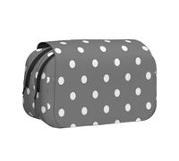 YXDVPALNE Lunares Blancos y Grises Estuche para lápices portátil con Doble Concha y Cremallera