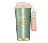 YXDVPALNE Mandala celta en verde salvia suave y dorado,Taza de café de acero inoxidable 316 con cordón, vaso térmico de viaje para coche, 500 ml
