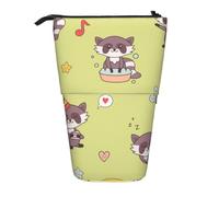 YXDVPALNE Mapache Kawaii Lindo,Estuche telescópico para lápices, Soporte para lápices con Cremallera.