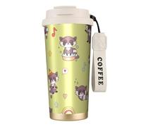 YXDVPALNE Mapache kawaii lindo,Taza de café de acero inoxidable 316 con cordón, vaso térmico de viaje para coche, 500 ml