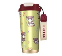YXDVPALNE Mapache kawaii lindo,Taza de café de acero inoxidable 316 con cordón, vaso térmico de viaje para coche, 500 ml
