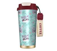 YXDVPALNE Mapache y koala,Taza de café de acero inoxidable 316 con cordón, vaso térmico de viaje para coche, 500 ml