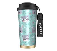 YXDVPALNE Mapache y koala,Taza de café de acero inoxidable 316 con cordón, vaso térmico de viaje para coche, 500 ml
