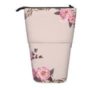 YXDVPALNE Marco Floral Redondo con Lindas Flores de Zinnia,Estuche telescópico para lápices, Soporte para lápices con Cremallera.