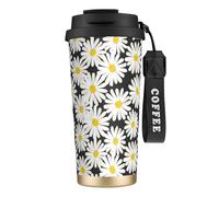 YXDVPALNE Margarita blanca y negra,Taza de café de acero inoxidable 316 con cordón, vaso térmico de viaje para coche, 500 ml